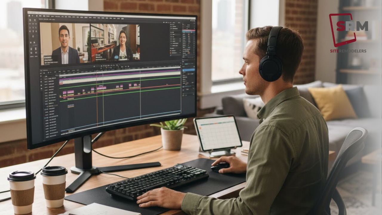 Site Remodelers Editing short-form business video for social media.